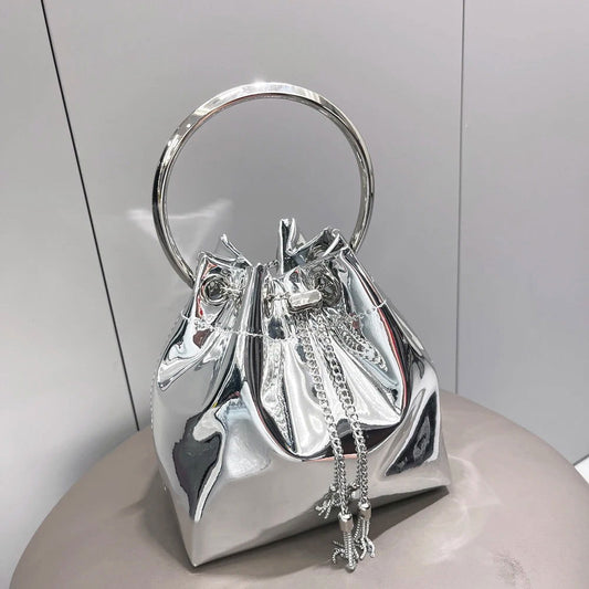 Metallic Patent Vegan Leather Bucket Bag - Ra The Boutique