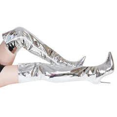 Metallic Patent Vegan Leather Over The Knee Pointy Toe Boots - Ra The Boutique