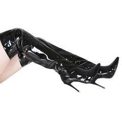 Metallic Patent Vegan Leather Over The Knee Pointy Toe Boots - Ra The Boutique
