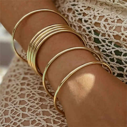 Minimalist Bangle Bracelet Set – Stainless Steel, 7 Pieces - Ra The Boutique - 