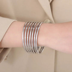Minimalist Bangle Bracelet Set – Stainless Steel, 7 Pieces - Ra The Boutique - 