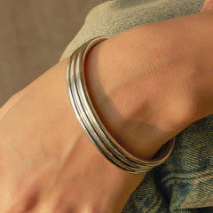 Minimalist Bangle Bracelet Set – Stainless Steel, 7 Pieces - Ra The Boutique - 