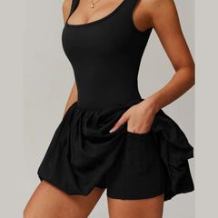 Movement Balance Bubble Skirt Romper Mini Dress - ready for review logo ready - Ra The Boutique - 