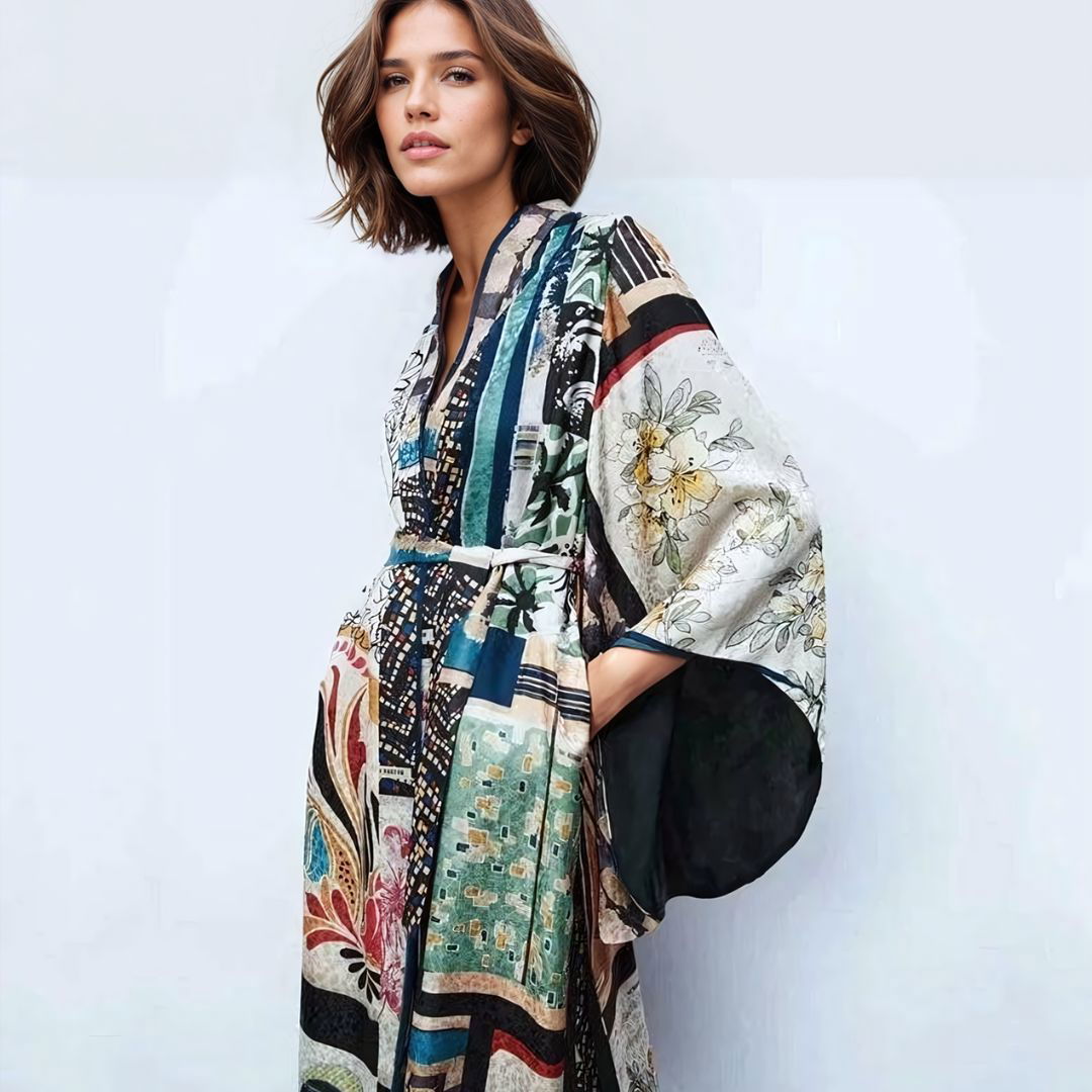 Multicolor Floral and Geometrical Print Pants and Long Sleeve Kimono - Ra The Boutique