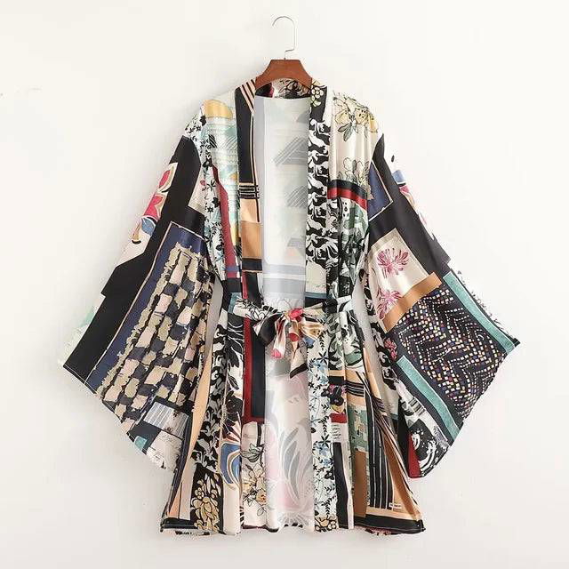 Multicolor Floral and Geometrical Print Pants and Long Sleeve Kimono - Ra The Boutique