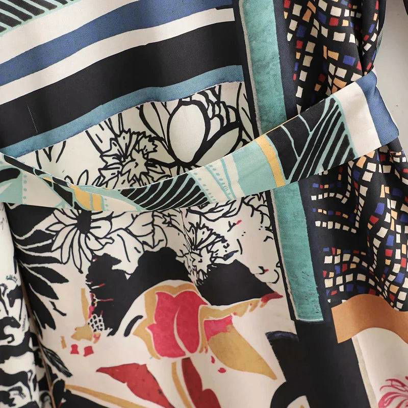 Multicolor Floral and Geometrical Print Pants and Long Sleeve Kimono - Ra The Boutique