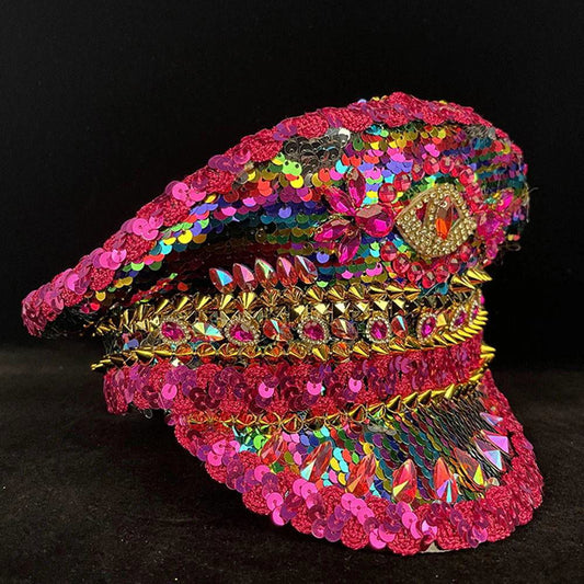 Multicolor Sequin and Embellished Capitan's Hat - Ra The Boutique - Hats - #tag1# - #tag2#