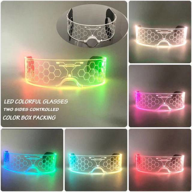 Neon Light Up LED Clear Wrap Around Rave Sunglasses - Ra The Boutique