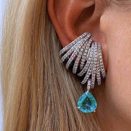 Oversized Double Claw Huggy Diamante Jewel Statement Cocktail Earrings - Ra The Boutique