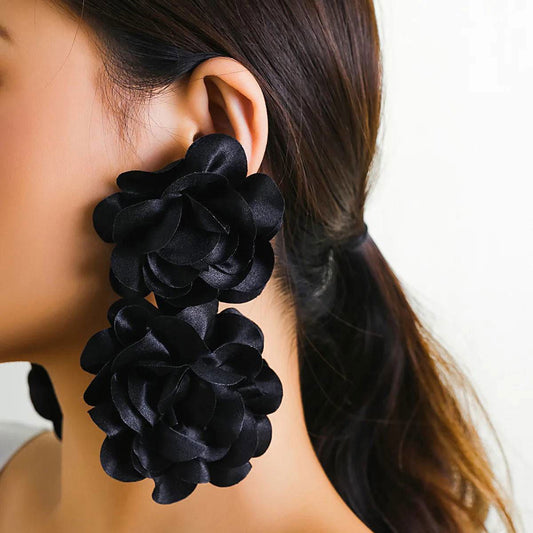 Oversized Satin 3D Flower Earrings - Ra The Boutique