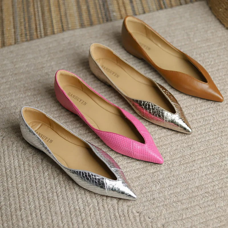 Real Sheepskin Leather Pointy Toe Flats - Ra The Boutique - Flats - #tag1# - #tag2#
