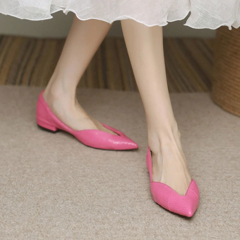 Real Sheepskin Leather Pointy Toe Flats - Ra The Boutique -  - #tag1# - #tag2#