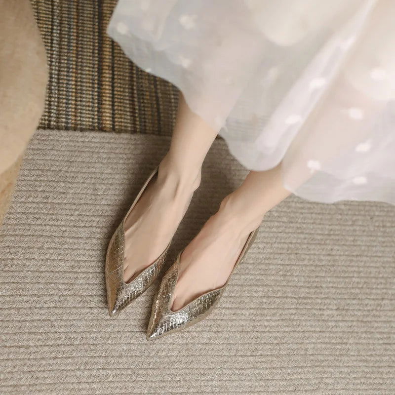 Real Sheepskin Leather Pointy Toe Flats - Ra The Boutique -  - #tag1# - #tag2#