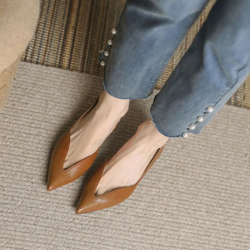 Real Sheepskin Leather Pointy Toe Flats - Ra The Boutique -  - #tag1# - #tag2#