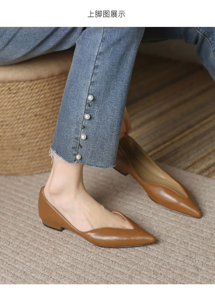 Real Sheepskin Leather Pointy Toe Flats - Ra The Boutique -  - #tag1# - #tag2#