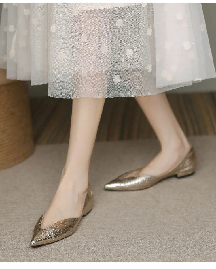 Real Sheepskin Leather Pointy Toe Flats - Ra The Boutique -  - #tag1# - #tag2#