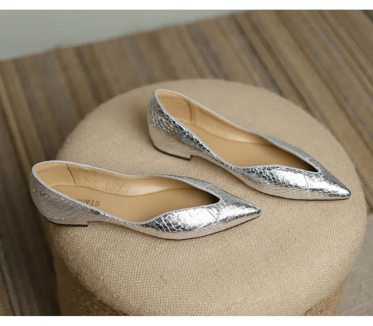 Real Sheepskin Leather Pointy Toe Flats - Ra The Boutique -  - #tag1# - #tag2#