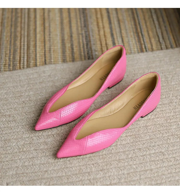 Real Sheepskin Leather Pointy Toe Flats - Ra The Boutique -  - #tag1# - #tag2#