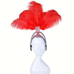 Feather & Rhinestone Carnival Headdress – Festival Showgirl Headpiece