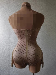 Sparkling Rhinestone & Fringe Sequin Festival Bodysuit – Rave & Party Outfit