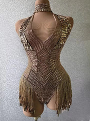 Sparkling Rhinestone & Fringe Sequin Festival Bodysuit – Rave & Party Outfit