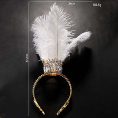 Gold & White Feather Tiara Headband – Sparkling Diamante Festival Crown for Magical Moments