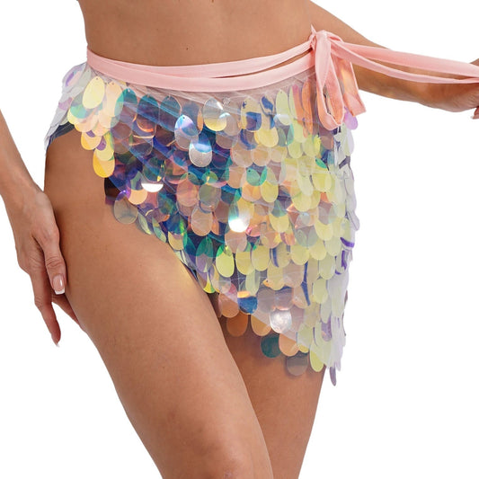 Sparkling Pink Holographic Sequin Wrap Skirt – Festival & Rave Outfit