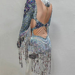 Sequin and Fringe Festival Party Rhinestone-Sparkle Long Sleeve Bodysuit - Ra The Boutique