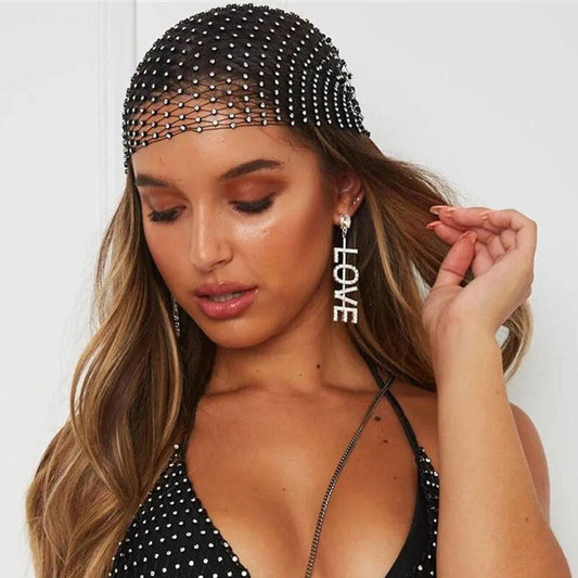 Sheer Diamante Bling Fishnet Head Scarf - Ra The Boutique