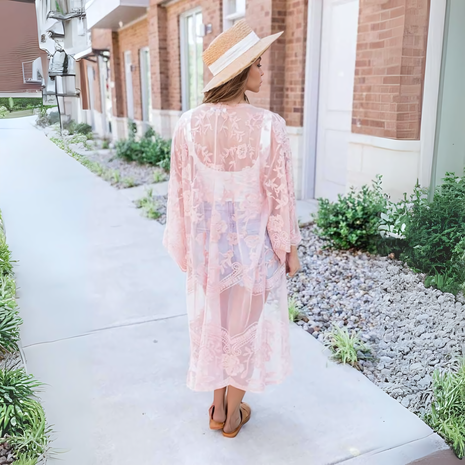 Sheer Lace Kimono Style Beach Cover Up - Ra The Boutique