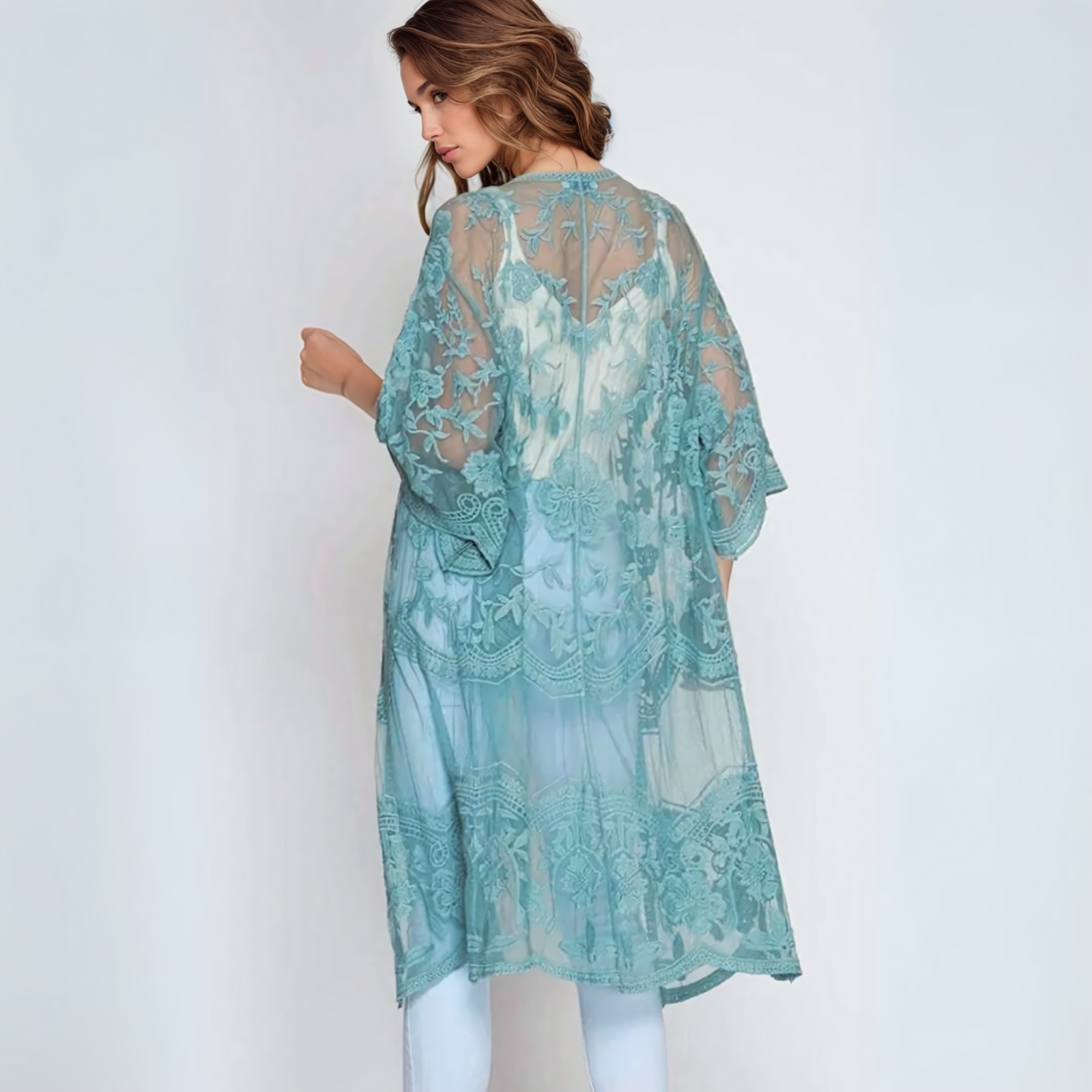 Sheer Lace Kimono Style Beach Cover Up - Ra The Boutique