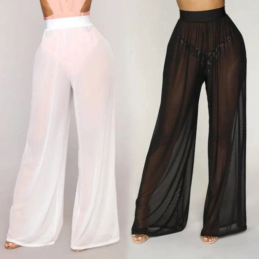 Sheer Stretch High Waisted Wide Leg Beach Pants - Ra The Boutique