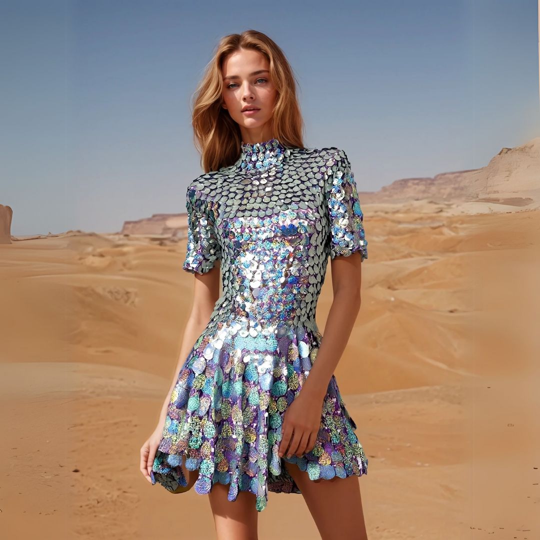 Shell Shaped Sequin Party Festival Mini Dress - Ra The Boutique - 