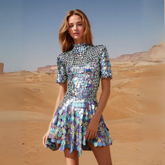 Shell Shaped Sequin Party Festival Mini Dress - Ra The Boutique - 