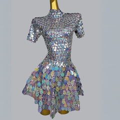 Shell Shaped Sequin Party Festival Mini Dress - Ra The Boutique - 