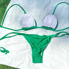 Shimmer Fabric Scrunch Butt Strappy Bikini – Criss Cross Design & High Cut - Ra The Boutique - 