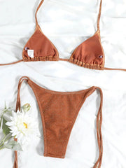 Shimmer Triangle Bikini – Sparkling Halter with High Cut - Ra The Boutique - 