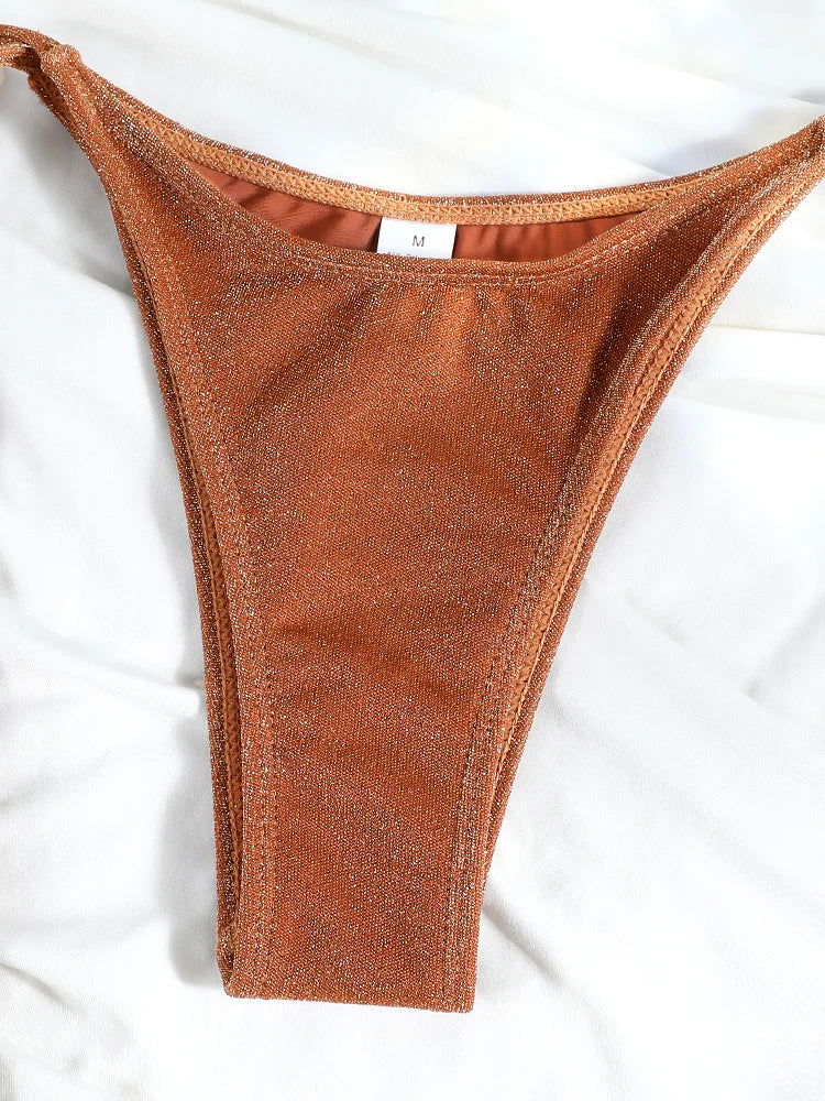 Shimmer Triangle Bikini – Sparkling Halter with High Cut - Ra The Boutique - 