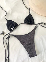 Shimmer Triangle Bikini – Sparkling Halter with High Cut - Ra The Boutique - 