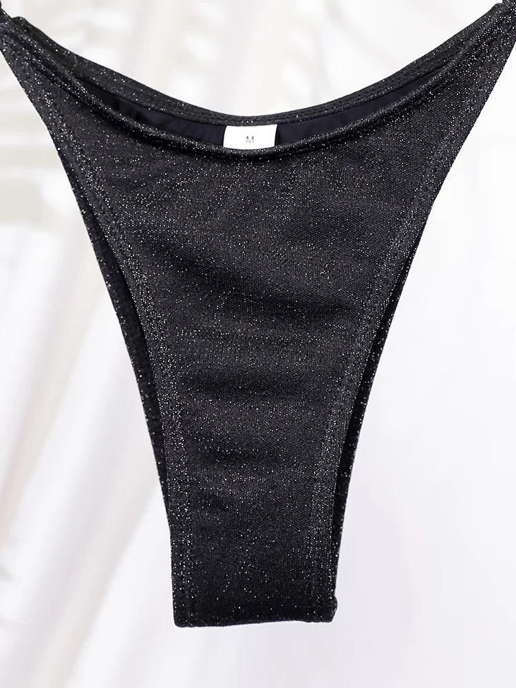 Shimmer Triangle Bikini – Sparkling Halter with High Cut - Ra The Boutique - 
