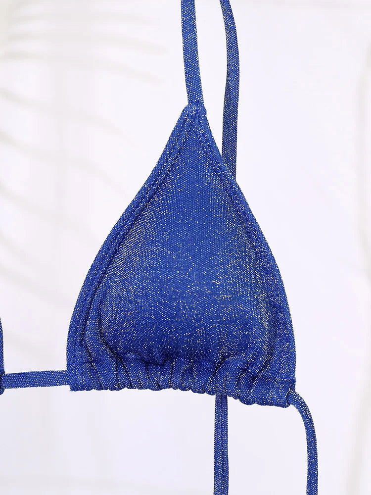 Shimmer Triangle Bikini – Sparkling Halter with High Cut - Ra The Boutique - 