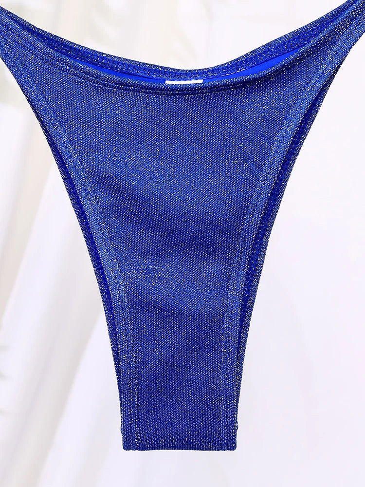 Shimmer Triangle Bikini – Sparkling Halter with High Cut - Ra The Boutique - 