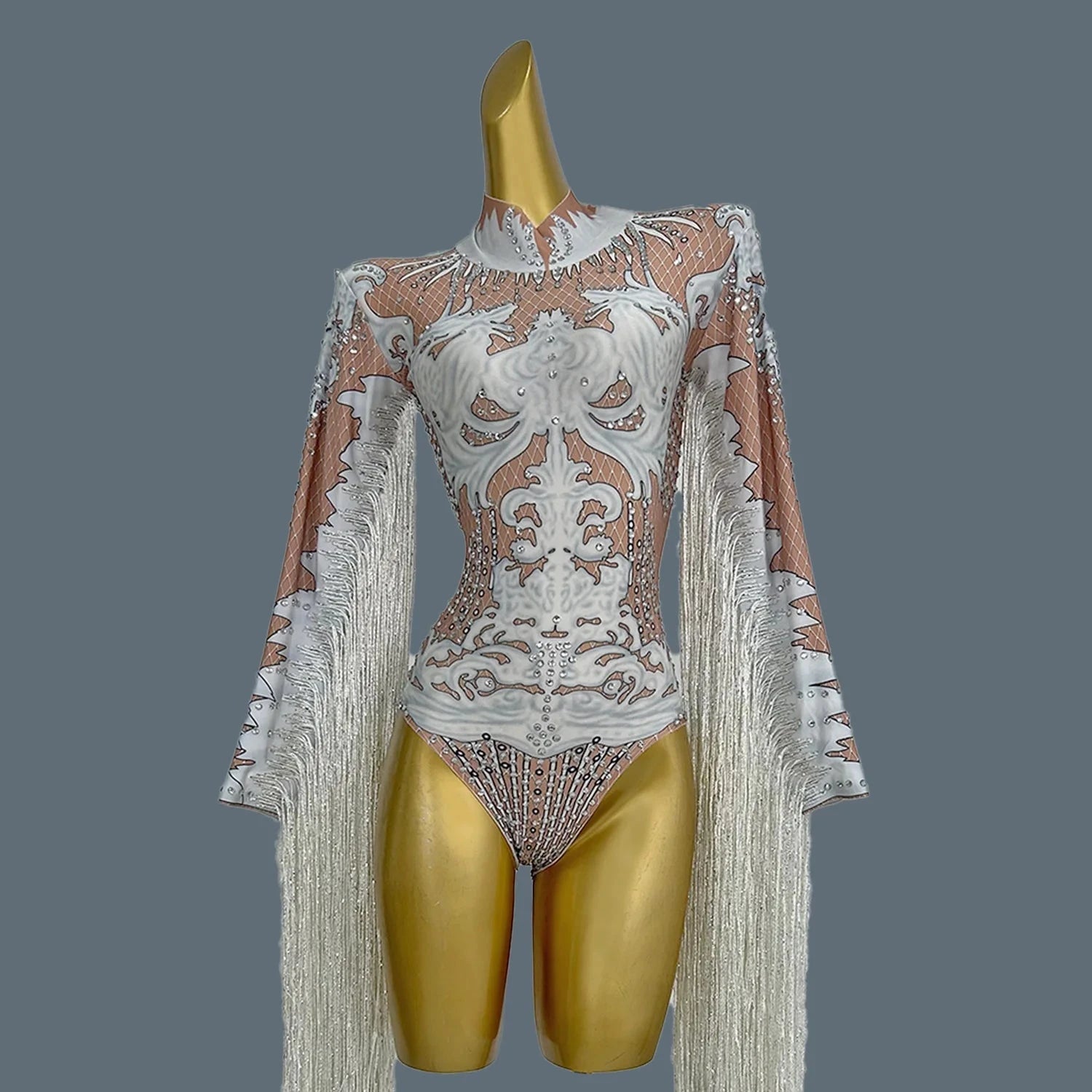 Showstopper Flowing Fringe Long Sleeve Festival Bodysuit - Ra The Boutique