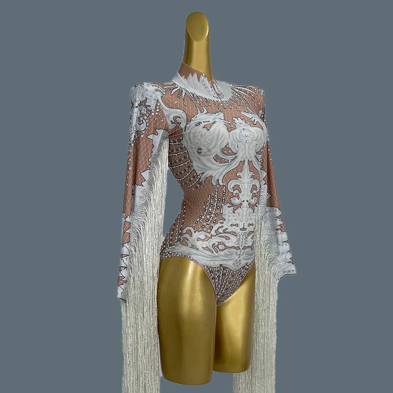 Showstopper Flowing Fringe Long Sleeve Festival Bodysuit - Ra The Boutique
