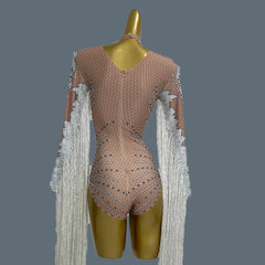 Showstopper Flowing Fringe Long Sleeve Festival Bodysuit - Ra The Boutique