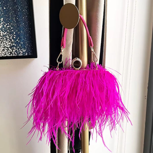 Silk and Feather Crossbody Bag with Gold Chain - Ra The Boutique