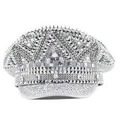Silver Rhinestone and Rivet Festival Captain's Hat - Ra The Boutique -  - #tag1# - #tag2#