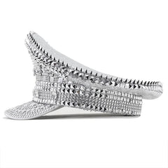 Silver Rhinestone and Rivet Festival Captain's Hat - Ra The Boutique -  - #tag1# - #tag2#