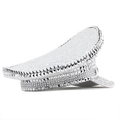 Silver Rhinestone and Rivet Festival Captain's Hat - Ra The Boutique -  - #tag1# - #tag2#