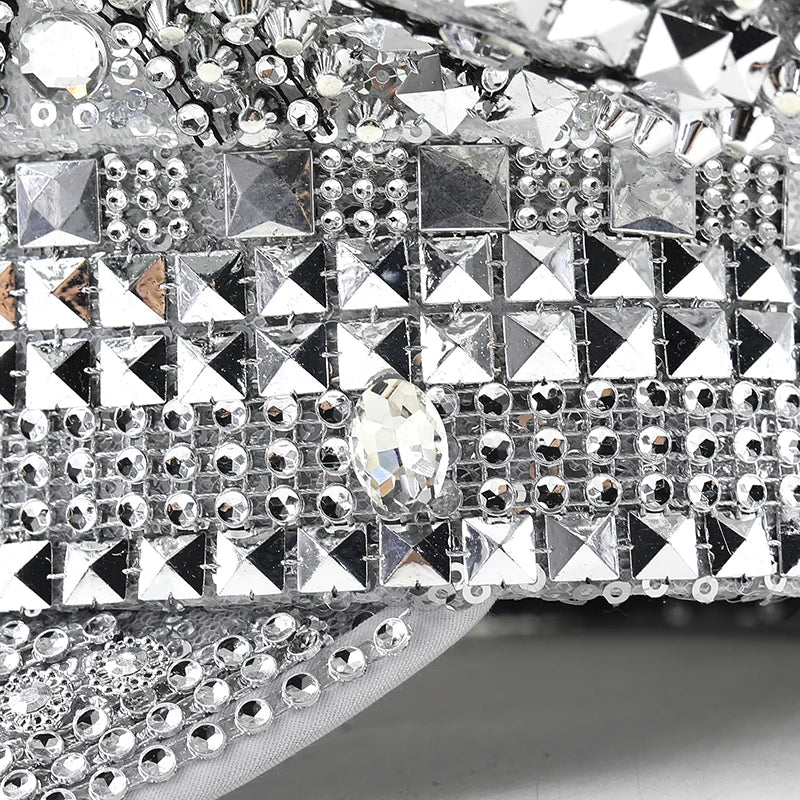 Silver Rhinestone and Rivet Festival Captain's Hat - Ra The Boutique -  - #tag1# - #tag2#